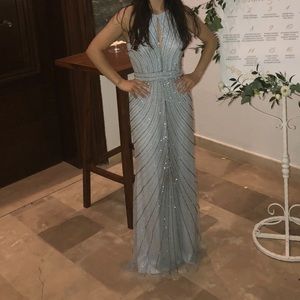 Beaded, light blue gown